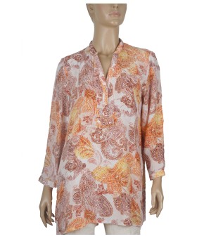 Long Silk Shirt - Orange Paisley