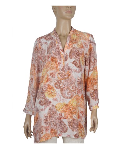 Long Silk Shirt - Orange Paisley