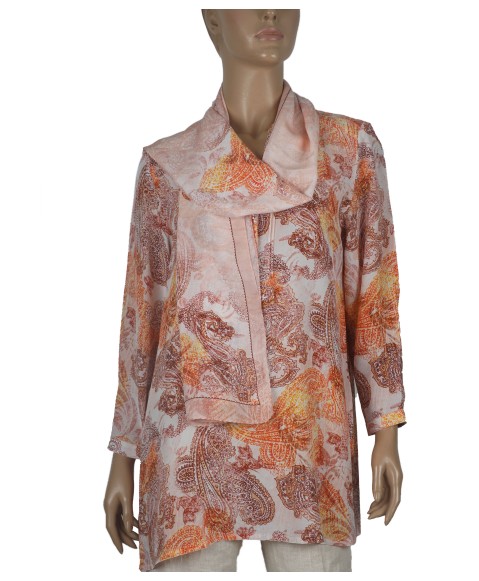 Long Silk Shirt - Orange Paisley