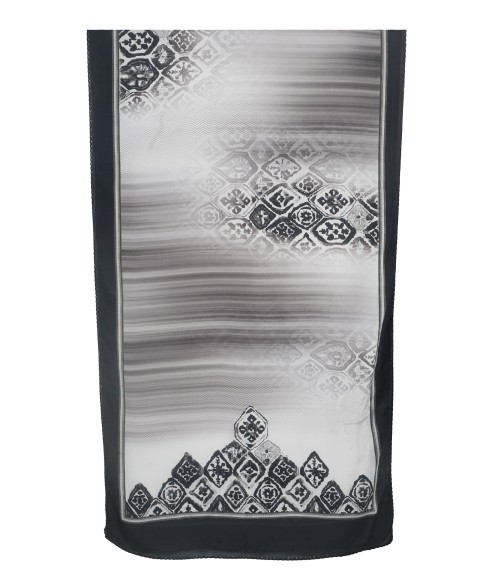 Crepe Silk Scarf - Black And White Abstract Crepe Silk Scarf - Black And White Abstract