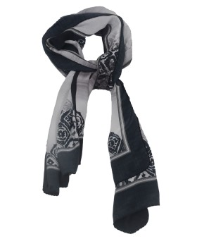Crepe Silk Scarf - Black And White Abstract