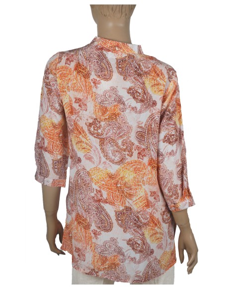 Short Silk Shirt - Orange Paisley