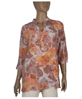 Short Silk Shirt - Orange Paisley