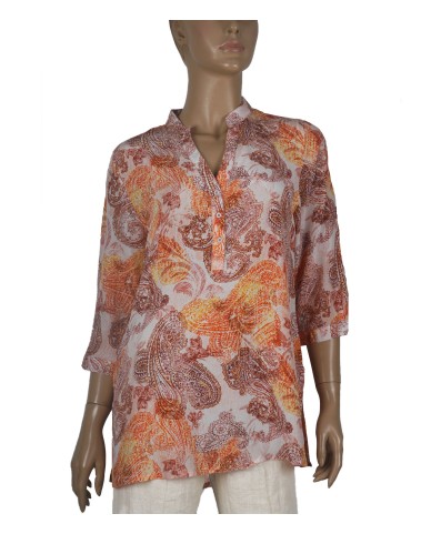 Short Silk Shirt - Orange Paisley