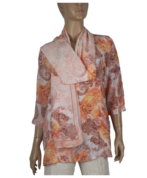 Short Silk Shirt - Orange Paisley