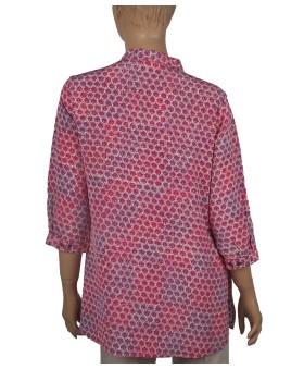 Short Silk Shirt - Tiny Pink Flowers