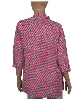 Short Silk Shirt - Tiny Pink Flowers