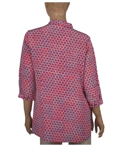 Short Silk Shirt - Tiny Pink Flowers Short Silk Shirt - Tiny Pink Flowers