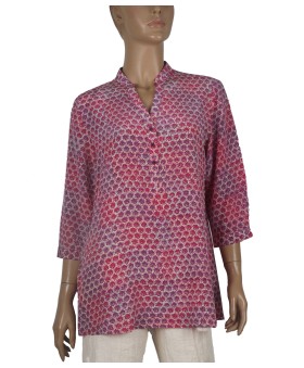 Short Silk Shirt - Tiny Pink Flowers