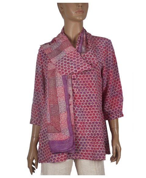 Short Silk Shirt - Tiny Pink Flowers Short Silk Shirt - Tiny Pink Flowers