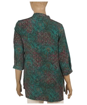 Short Silk Shirt - Green Floral Abstract