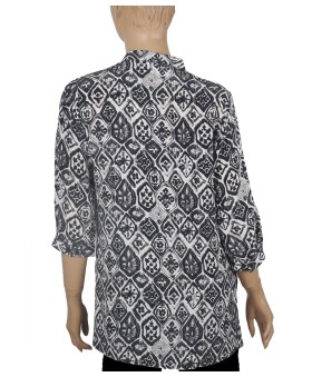 Short Silk Shirt - Black And White Abstract