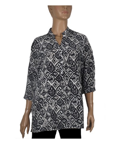 Short Silk Shirt - Black And White Abstract