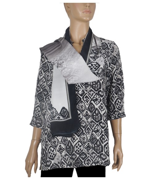 Short Silk Shirt - Black And White Abstract