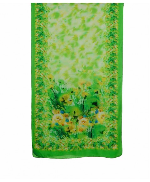Crepe Silk  Scarf - Lime Green & Yellow Smudge Floral 