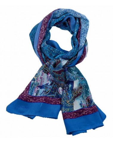Crepe Silk Scarf - Blue Abstract Paisley