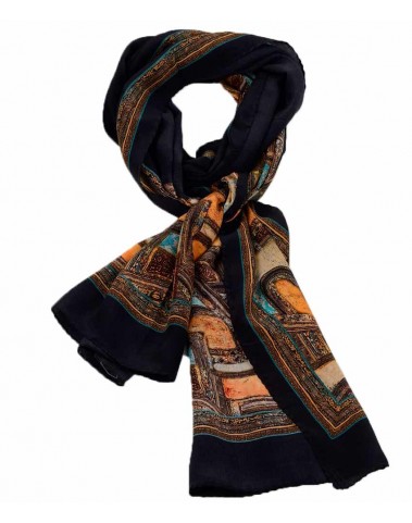 Crepe Silk Scarf - Brown & Orange Abstract