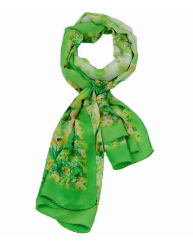 Crepe Silk  Scarf - Lime Green & Yellow Smudge Floral 