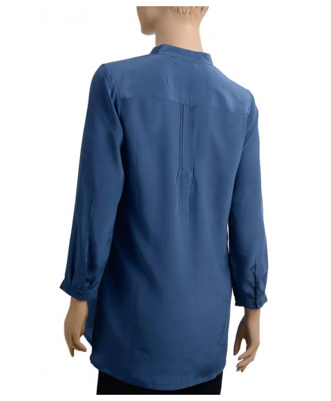 plain Long Silk Shirt -Royal Blue  