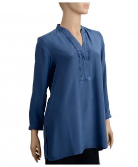 plain Long Silk Shirt -Royal Blue  