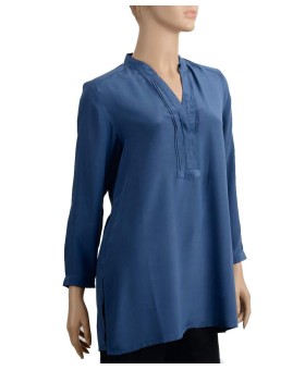 plain Long Silk Shirt -Royal Blue  