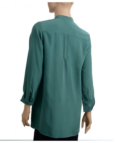 plain Long Silk Shirt -Deep Green 