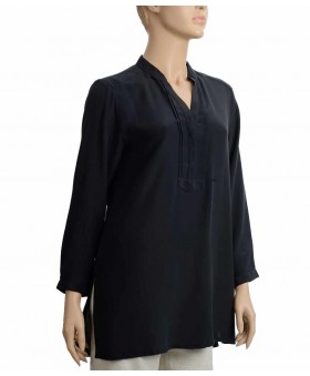 Plain Long Silk Shirt - Black