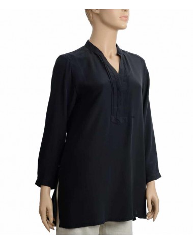 Plain Long Silk Shirt - Black