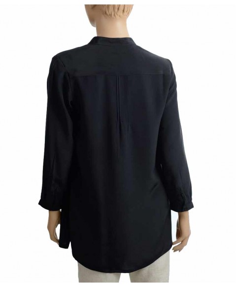 Plain Long Silk Shirt - Black