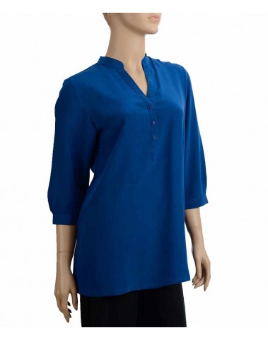 Plain Short Silk Shirt - Deep Blue