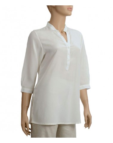 Plain short Silk Shirt-White