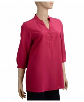 Plain short Silk Shirt-Magenta