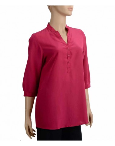 Plain short Silk Shirt-Magenta