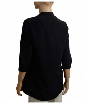 Plain Short Silk Shirt - Black