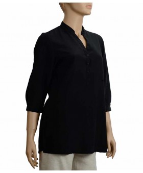 Plain Short Silk Shirt - Black