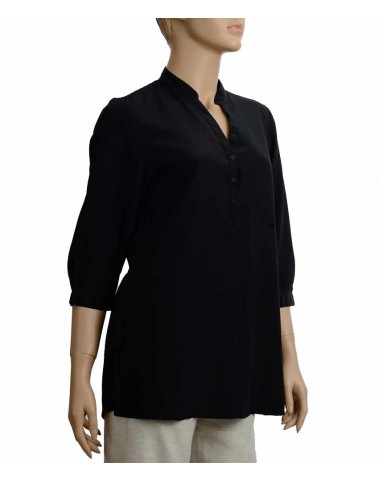 Plain Short Silk Shirt - Black