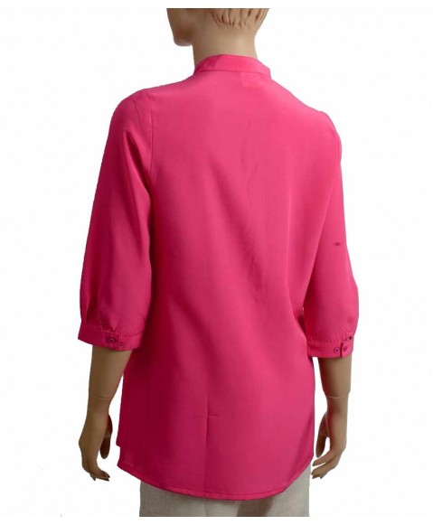 PLAIN SHORT SILK SHIRT- SHOCKING PINK