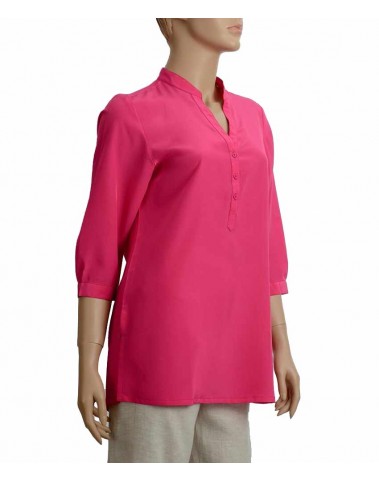 PLAIN SHORT SILK SHIRT- SHOCKING PINK