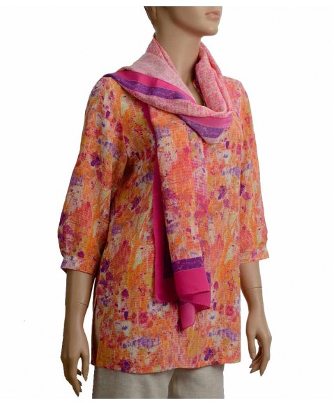 Short Silk Shirt - Orange & Purple Holi 
