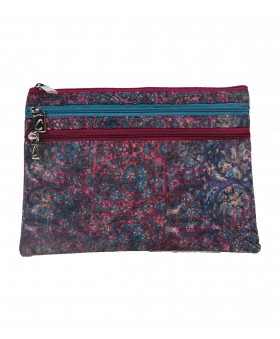 3 Zip Pouch - Pink And Blue Paisley
