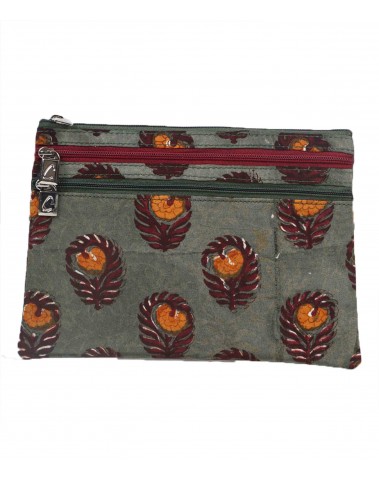 3 Zip Pouch -Maroon Patch On Olive Green Base