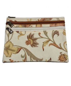3 Zip Pouch - Beige Floral With White Base