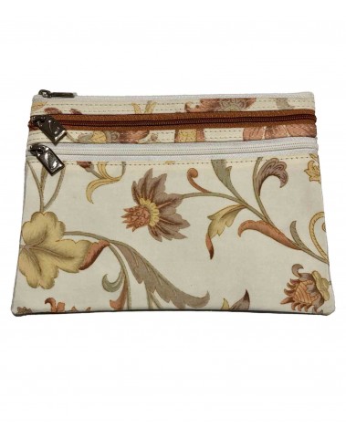 3 Zip Pouch - Beige Floral With White Base