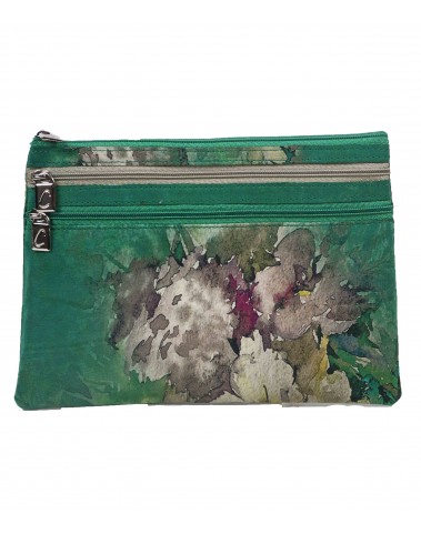 3 Zip Pouch - Beige Floral With Green Base