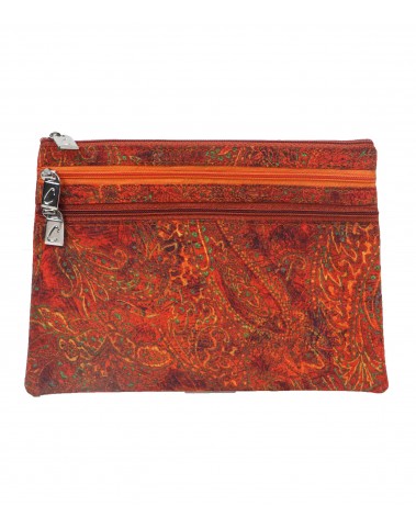 3 Zip Pouch -Orange Paisley