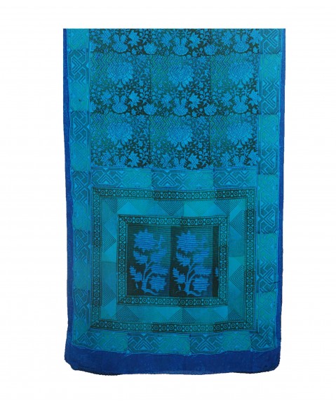 Crepe Silk Scarf - Blue Floral