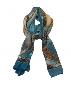 Crepe Silk Scarf - Blue Splash