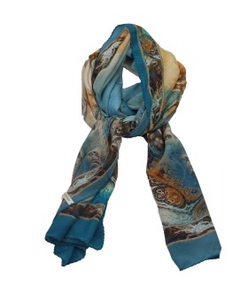 Crepe Silk Scarf - Blue Splash