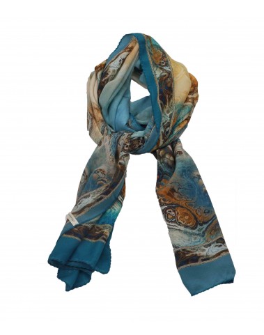 Crepe Silk Scarf - Blue Splash