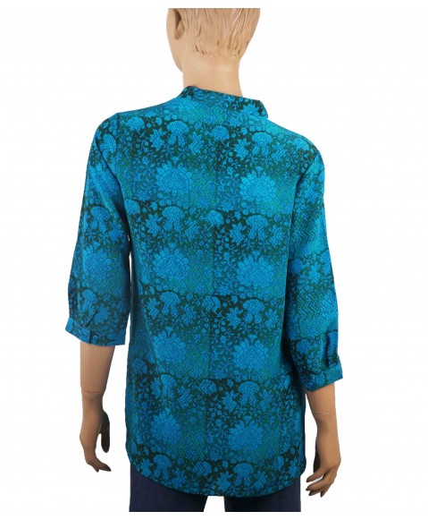 Short Silk Shirt - Blue Flowers